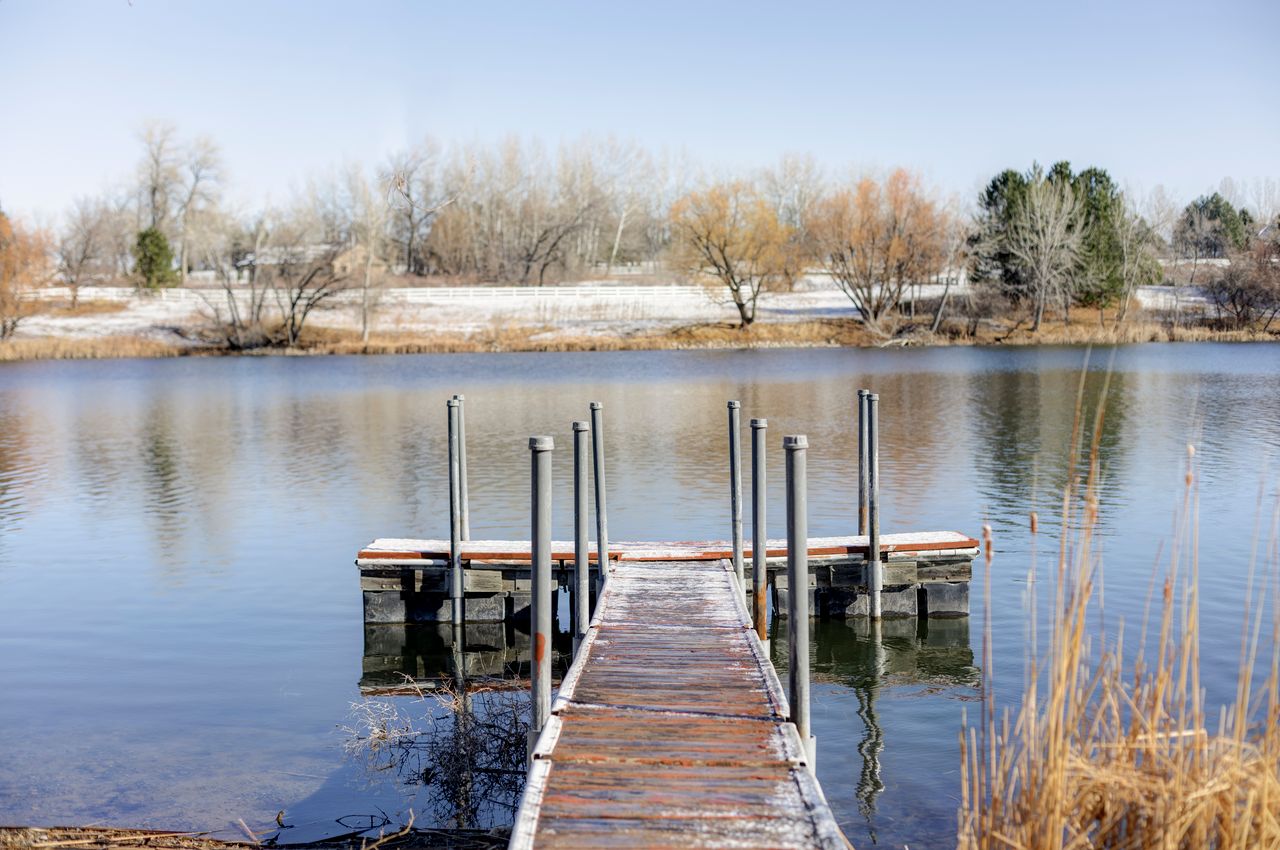 The lake dock in winter